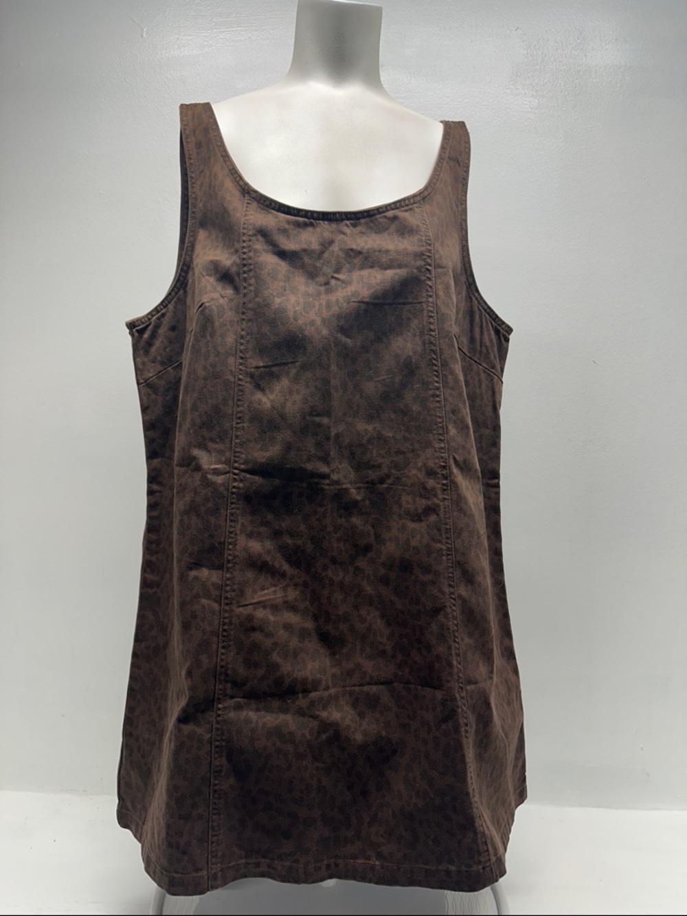 Gap Denim Dress Sleeveless A-Line Midi Cotton Animal Print Brown New Size XL